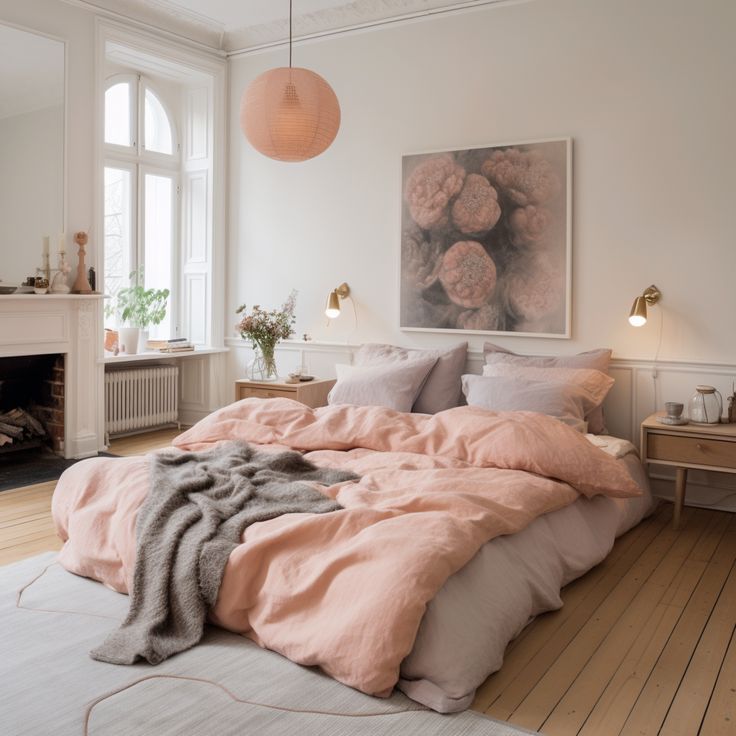 chambre neutre avec linge peach fuzz